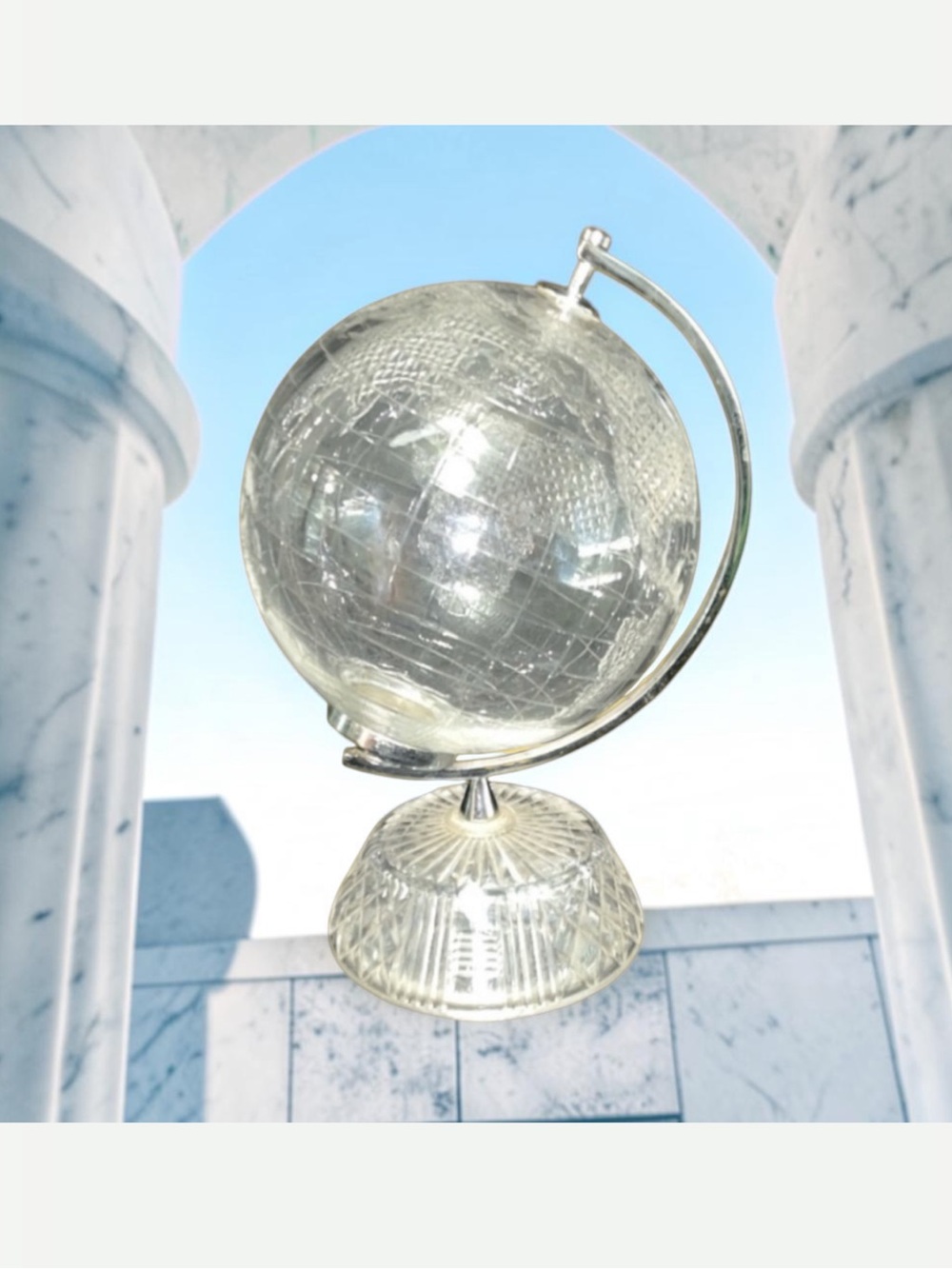 Waterford Crystal Revolving Globe with Silver Stand Owned By Grace Slick